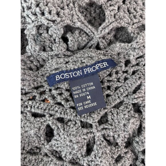 Boston Proper‎ women's medium grey crochet short sleeve Y2K 90's cardigan vest - Picture 6 of 6